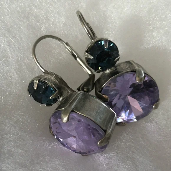Sorrelli Lilac Pastel Blue and Violet Crystal Leverback Earrings - Picture 5 of 9